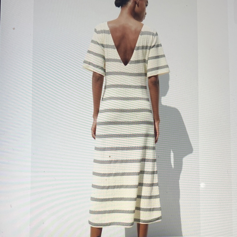 Zara Cream and Gray Backless Striped Dress